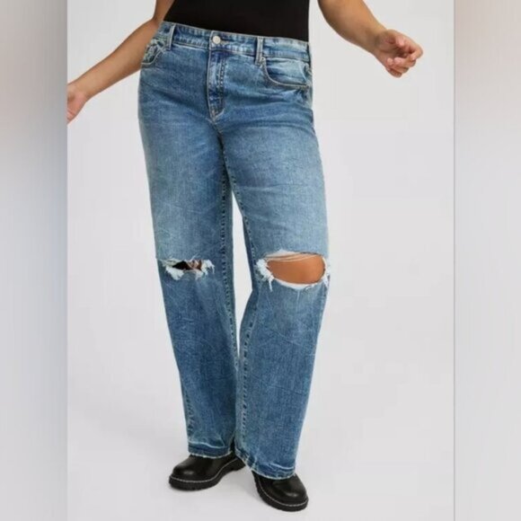 NEW Torrid Perfect Wide Leg Vintage Jeans Size 16 Vintage Stretch Ripped Knee - Picture 1 of 15